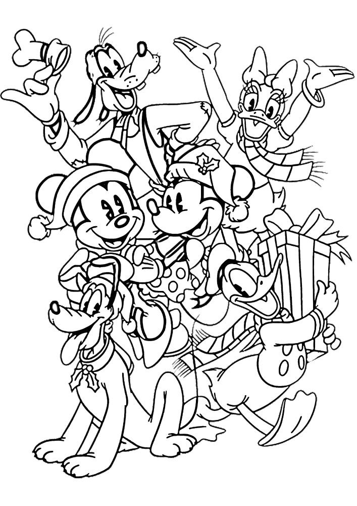 Coloriage des personnages Disney du nouvel an