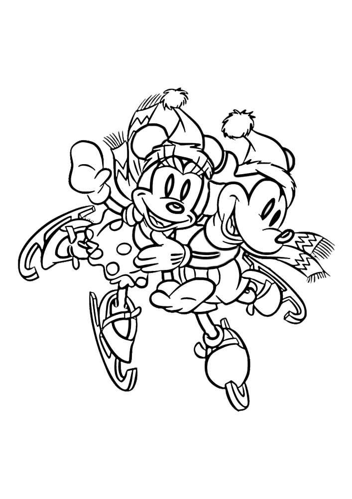 Mickey y Minnie mouse patinaje sobre hielo