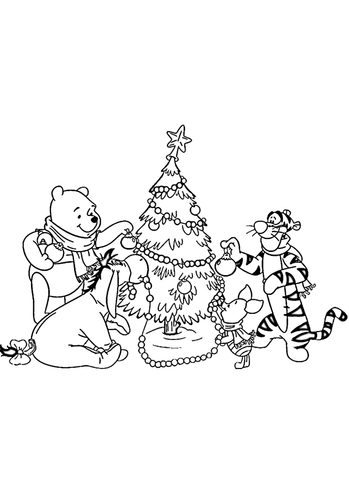 Disney characters decorate the Christmas tree for the holiday