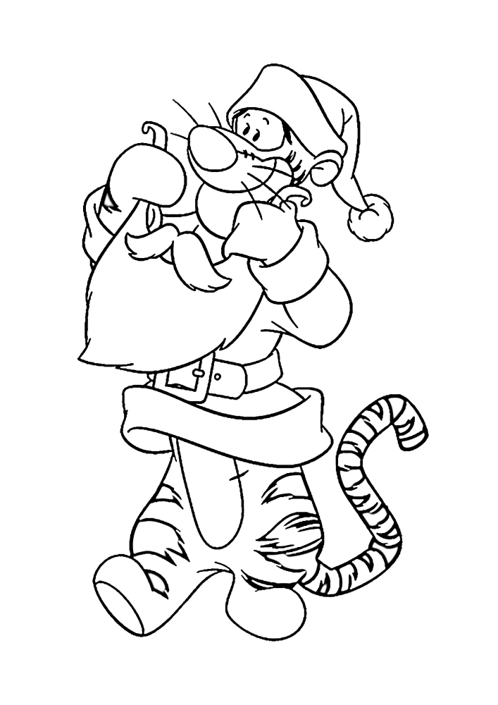 Tigger puts on a Santa costume