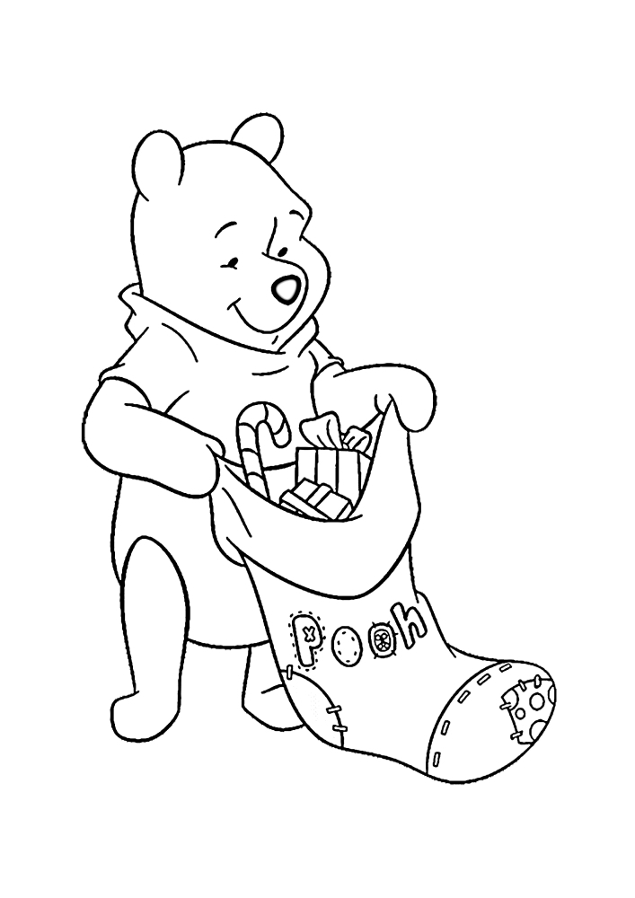 Winnie the Pooh packt Geschenke für Freunde zum Hauptfest des Jahres