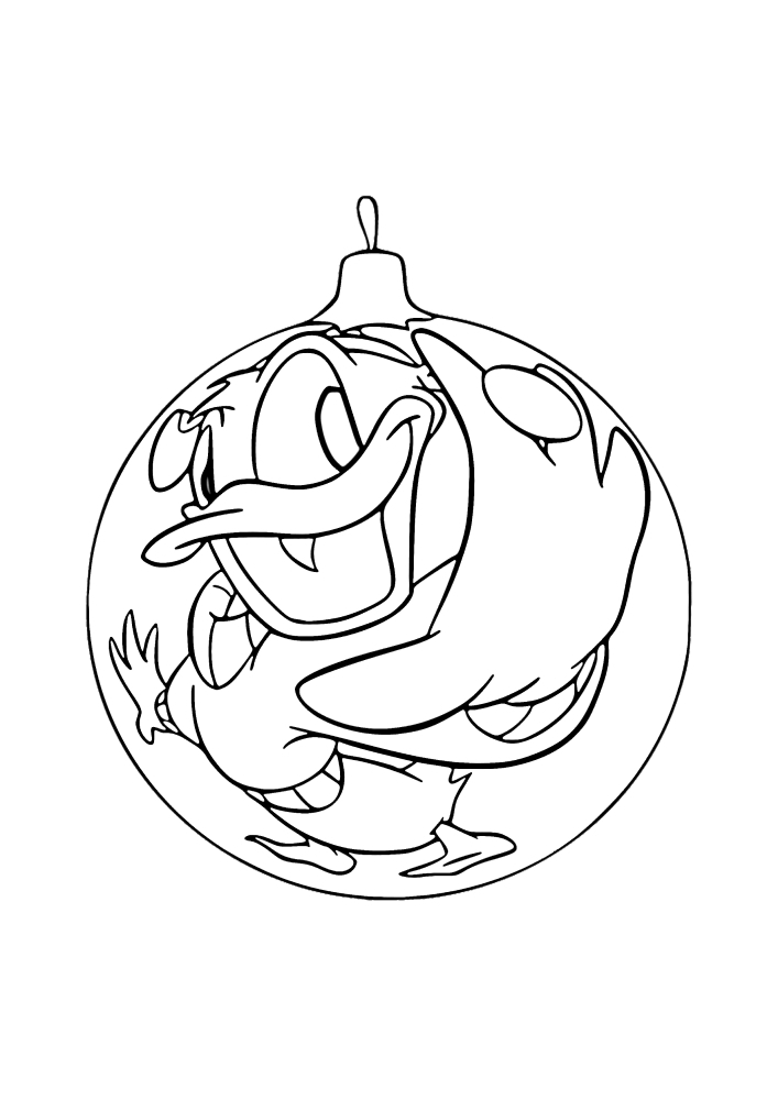 Donald Duck inside the ball used to decorate the Christmas tree