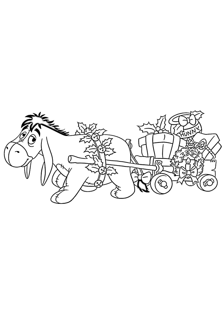 Eeyore the donkey carries gifts to all his friends-coloring book