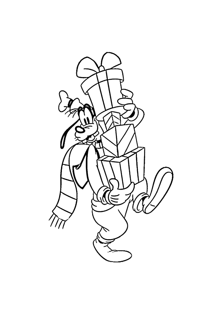 Goofy porte des cadeaux à ses amis-Disney Coloring book