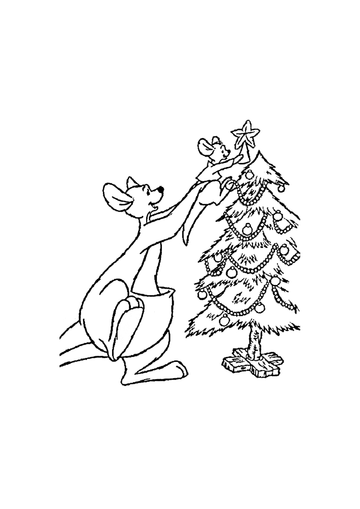 Känguru schmückt den Weihnachtsbaum zu Weihnachten