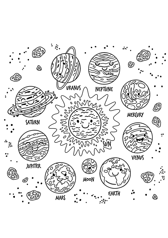 The planets revolve around the cheerful sun