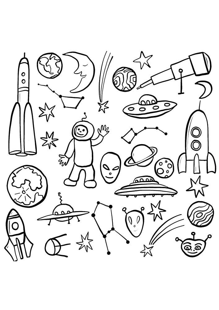 A large space-related coloring book