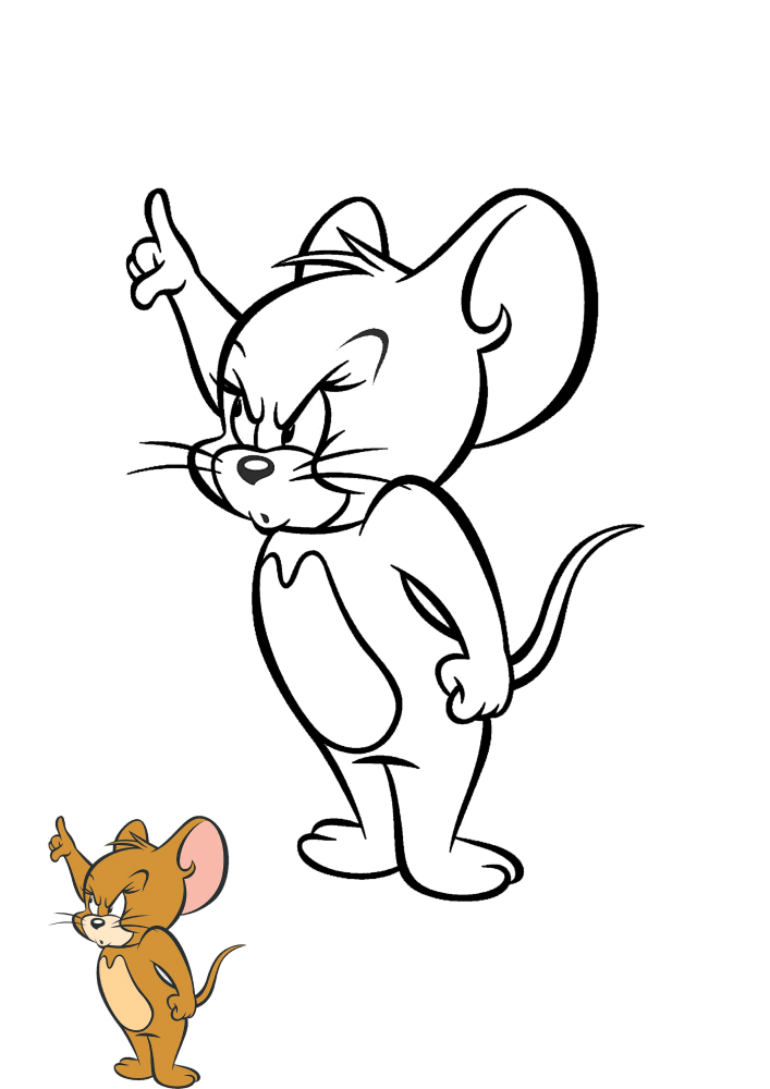 Мышонок Джерри - раскраска с образцом разукрашивания