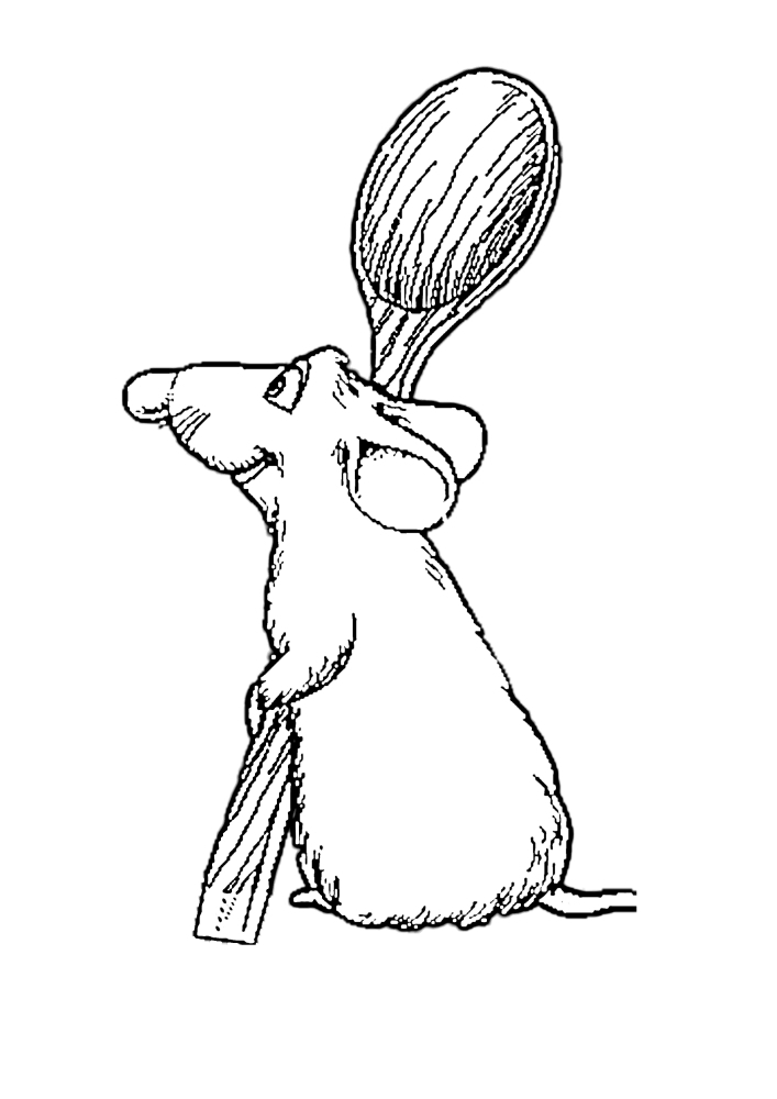 Ratatouille hält einen Holzlöffel.