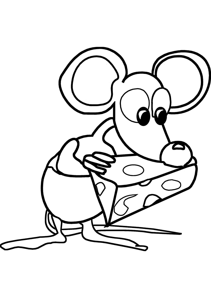Мышь нюхает сыр