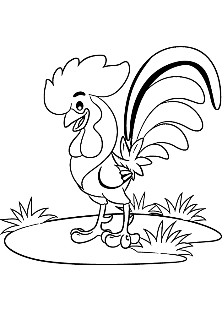 Rooster in the grass-coloring book for kids