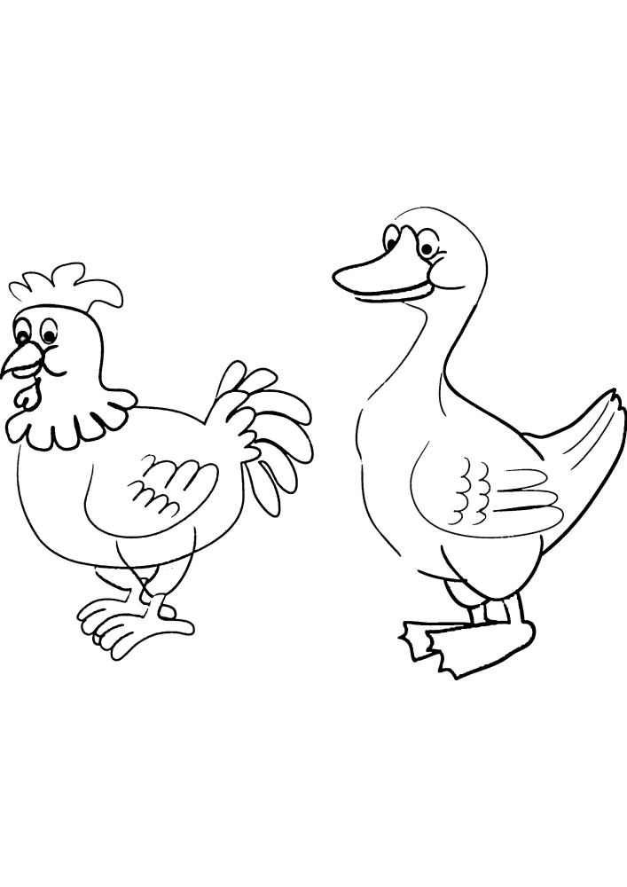Курица и гусь - раскраска для детей