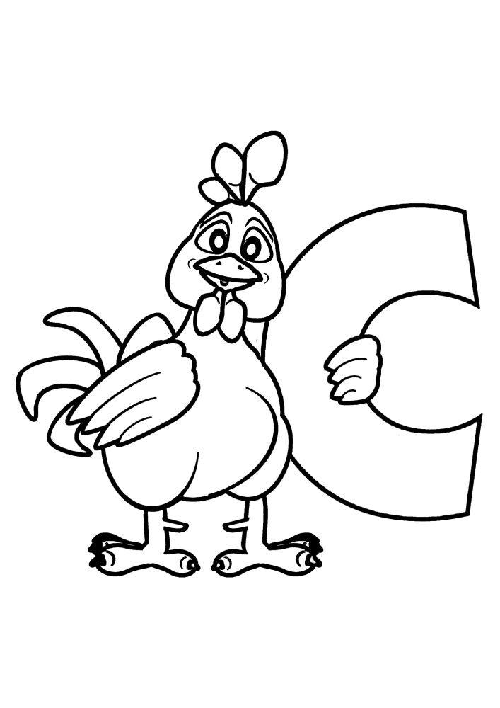 The rooster embraces the letter C
