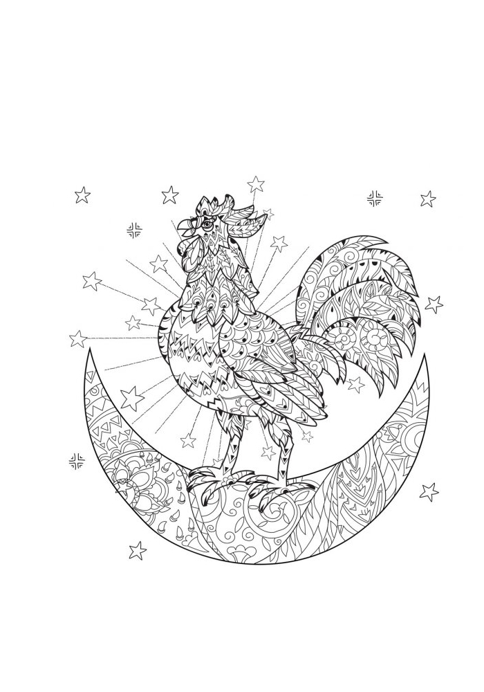 Gallo en la Luna-libro para colorear antiestrés