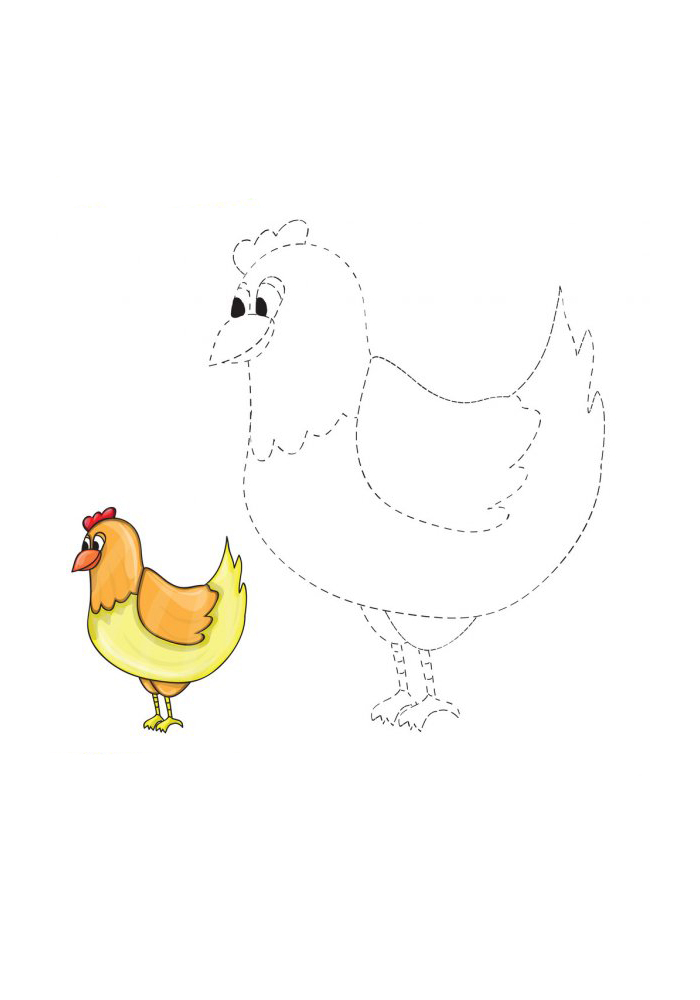Conecte os pontos para obter uma galinha e, em seguida, você pode decorá-la de acordo com o padrão proposto.