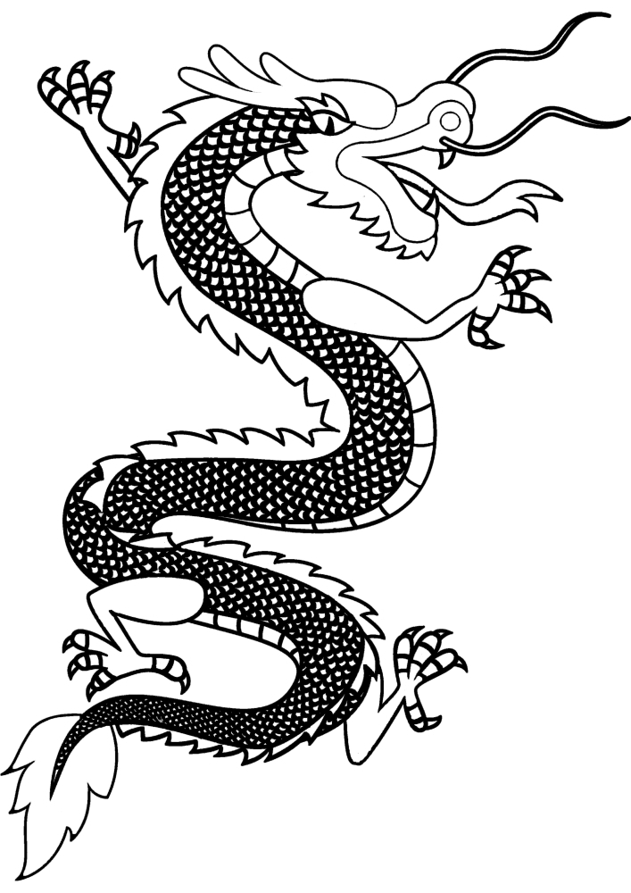 Китайский Дракон - раскраска