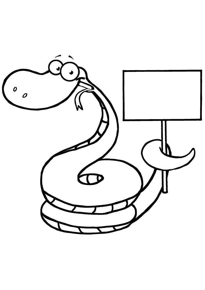 The snake holds a sign on which you can write anything you want