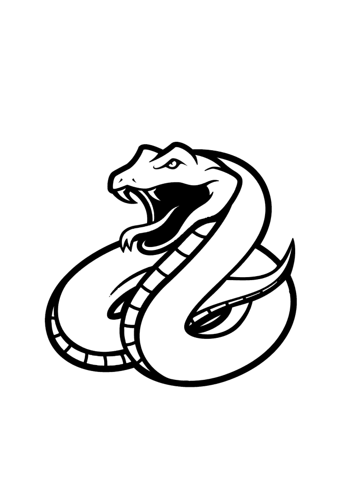 Змея открыла рот - чёрно-белое изображение