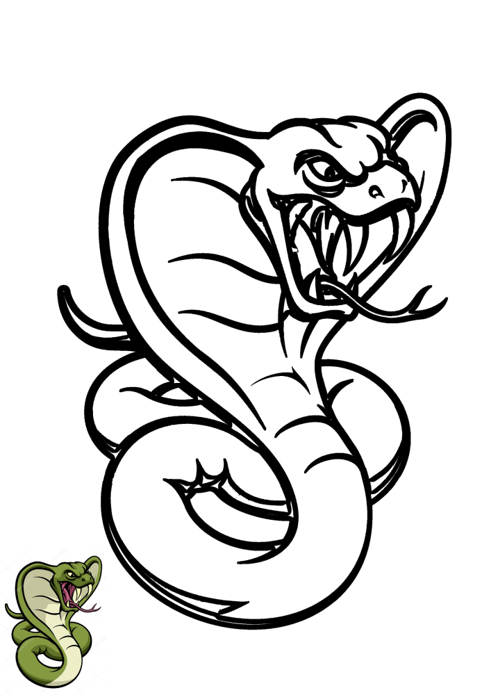Кобра - опасная змея, также здесь есть образец с цветами, в которые можно её разукрасить.