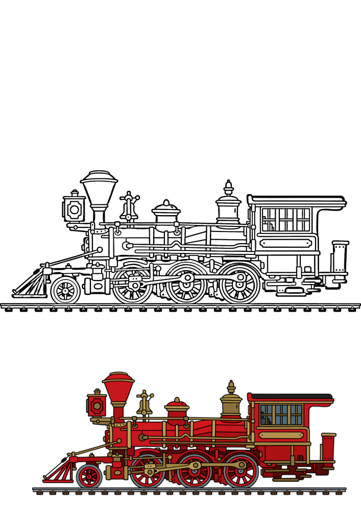 Steam Locomotive-coloring book with a sample of coloring